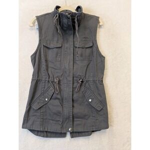 Sebby Women's Size SP Grey Cotton Utility Field Vest Full Zip Cargo Pockets